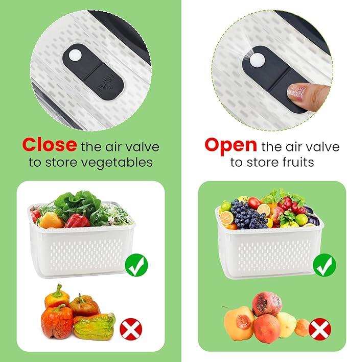 Set 4 Recipiente de Almacenamiento Fresco con Colador y Tapa Hermética Cocina